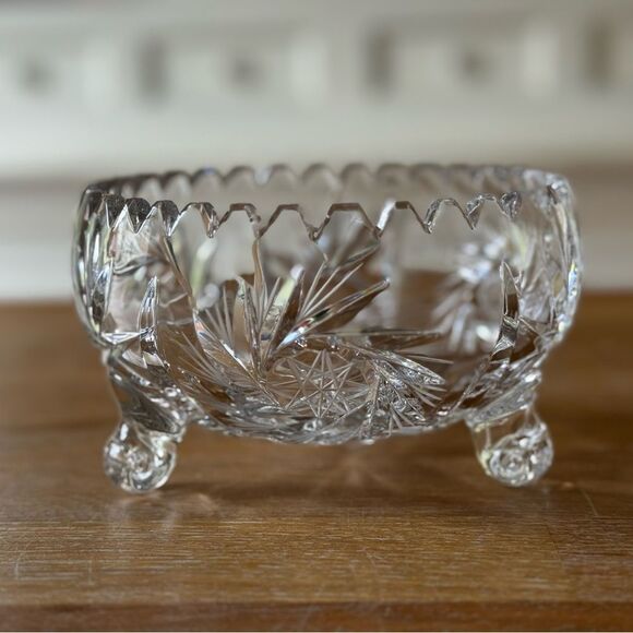 Other - Vintage Cut Crystal Footed Bowl - Star and Fan pattern
